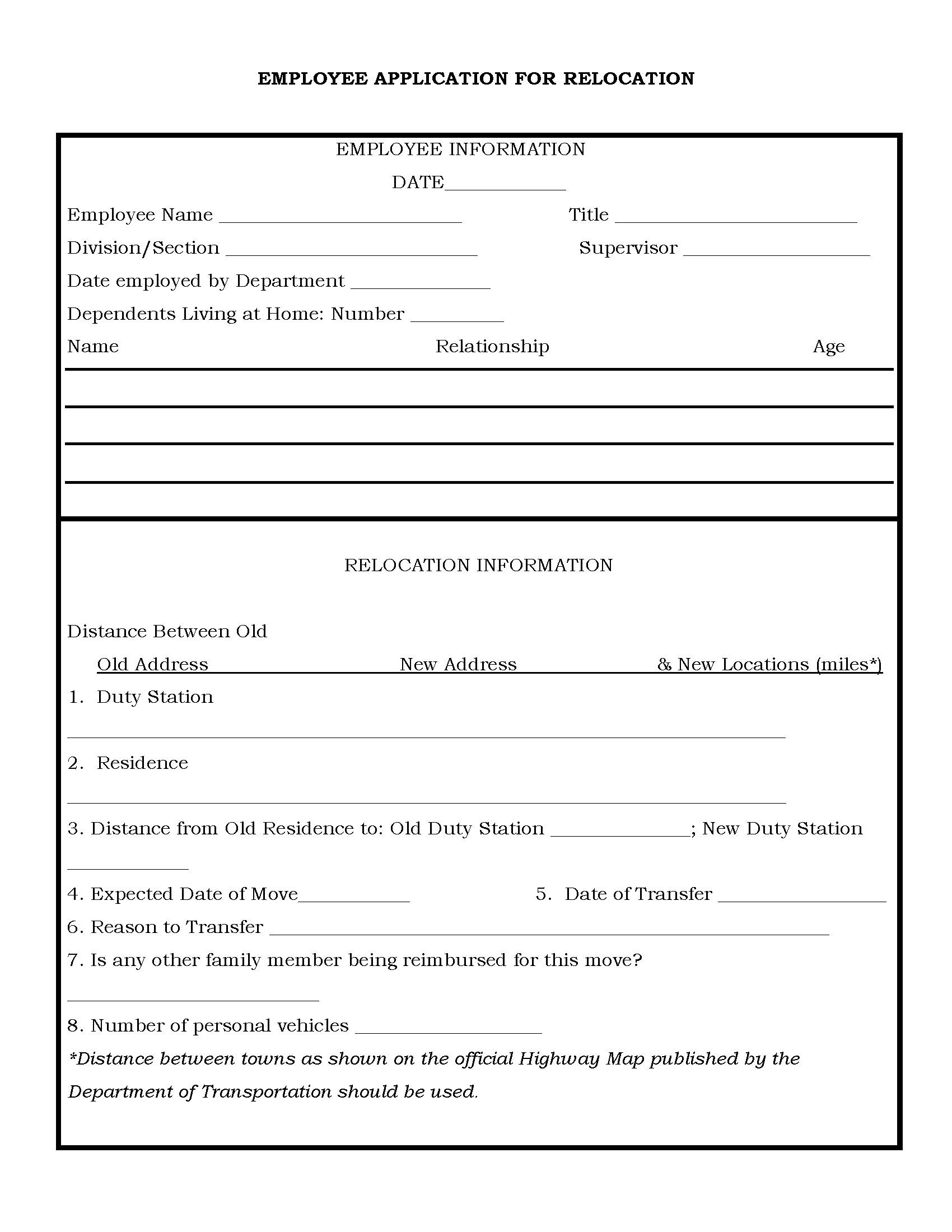 Employee Application For Relocation